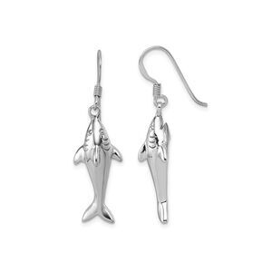 Sterling Silver Polished Shark Dangle Earrings